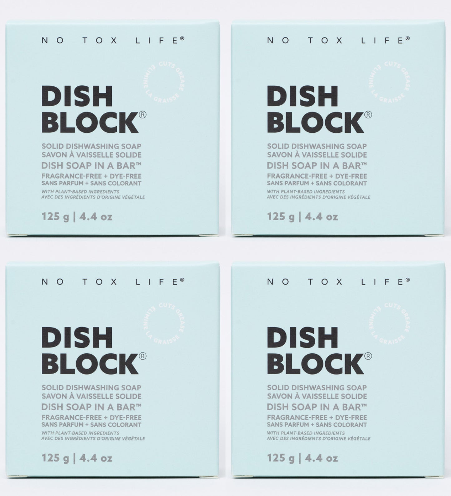 DISH BLOCK® solid dish soap - Fragrance Free - Pack of 4 - No Tox Life® - NO TOX LIFE