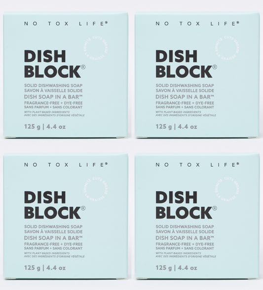 DISH BLOCK® solid dish soap - Fragrance Free - Pack of 4 - No Tox Life® - NO TOX LIFE