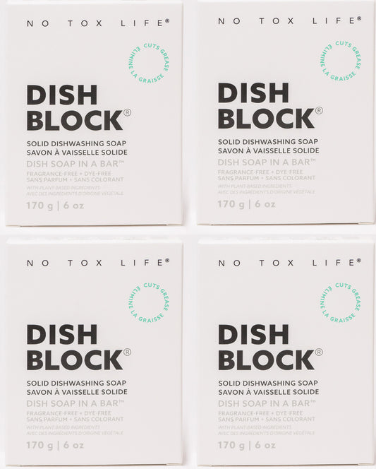 DISH BLOCK® solid dish soap - 6 oz (170g) bars - Pack of 4 - No Tox Life® - NO TOX LIFE