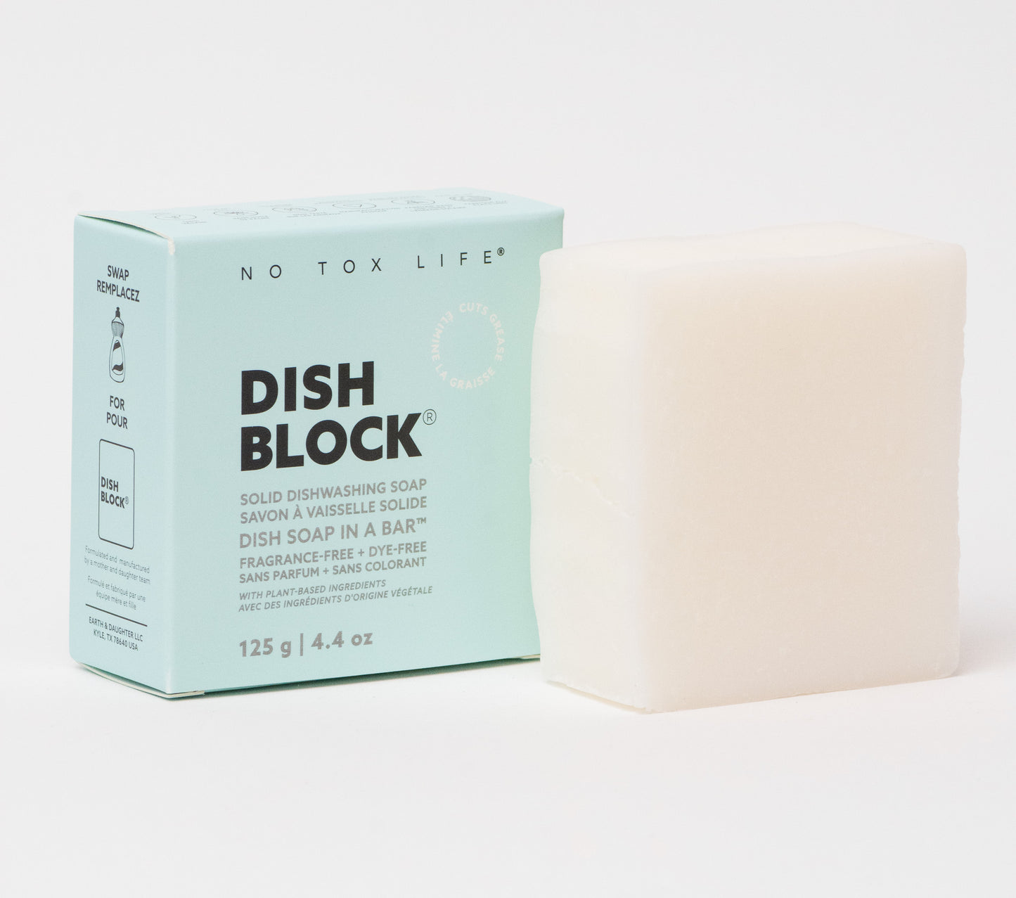 DISH BLOCK® solid dish soap - Fragrance Free - Pack of 4 - No Tox Life® - NO TOX LIFE