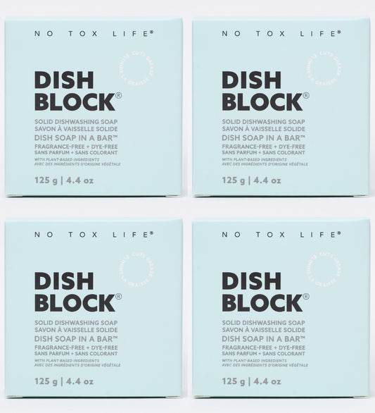 DISH BLOCK® solid dish soap - Fragrance Free - Pack of 4 - No Tox Life®