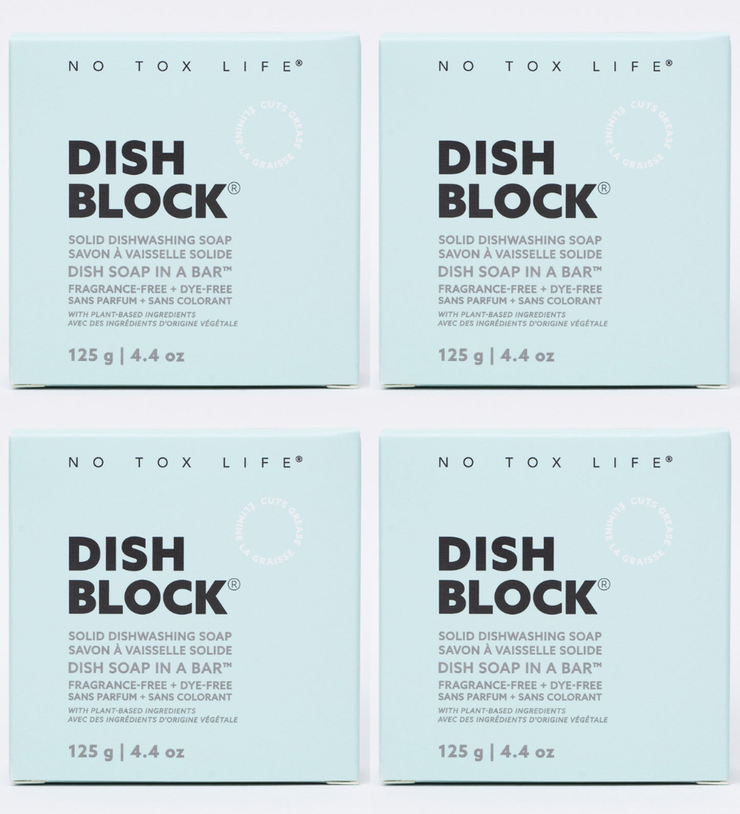 DISH BLOCK® solid dish soap - Fragrance Free - Pack of 4 - No Tox Life®